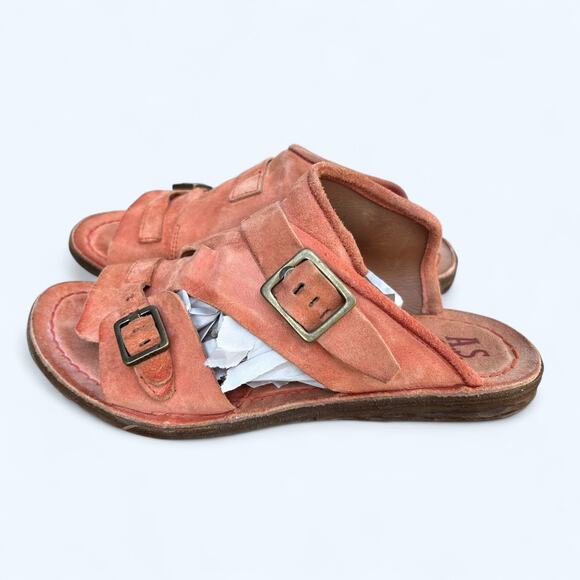 A.S.98 Tavon Leather Slide Sandals Orange Suede Buckle Eur Size 38 Boho Comfort - Picture 11 of 14